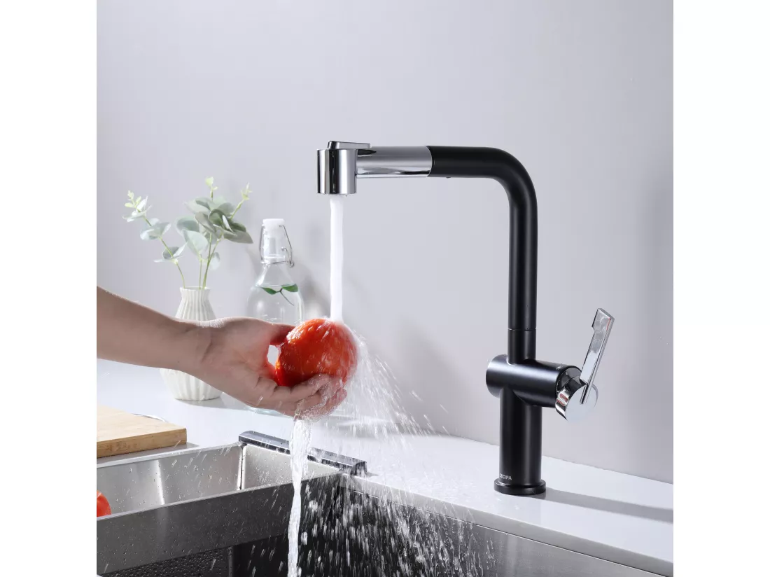 Cecipa max Mitigeur de Cuisine Extractibleavec 2 modes de sortie d'eau, Robinet de Cuisine 360 Rotatif, Noir + Galvanique,EU Modèle