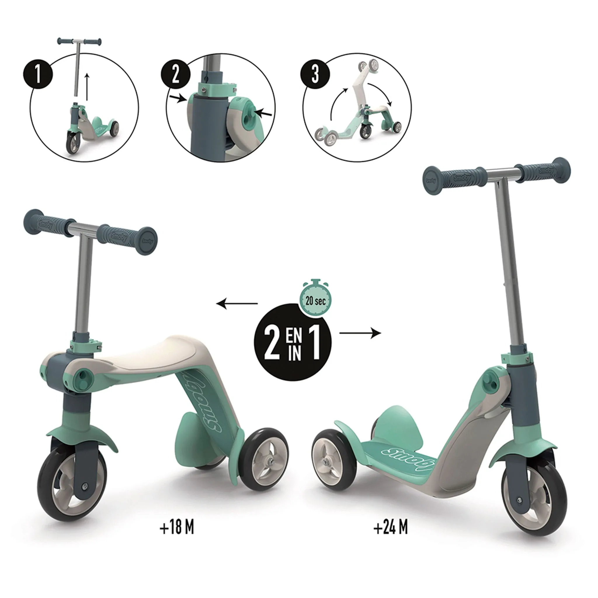 Smoby Trottinette Réversible 2-en-1