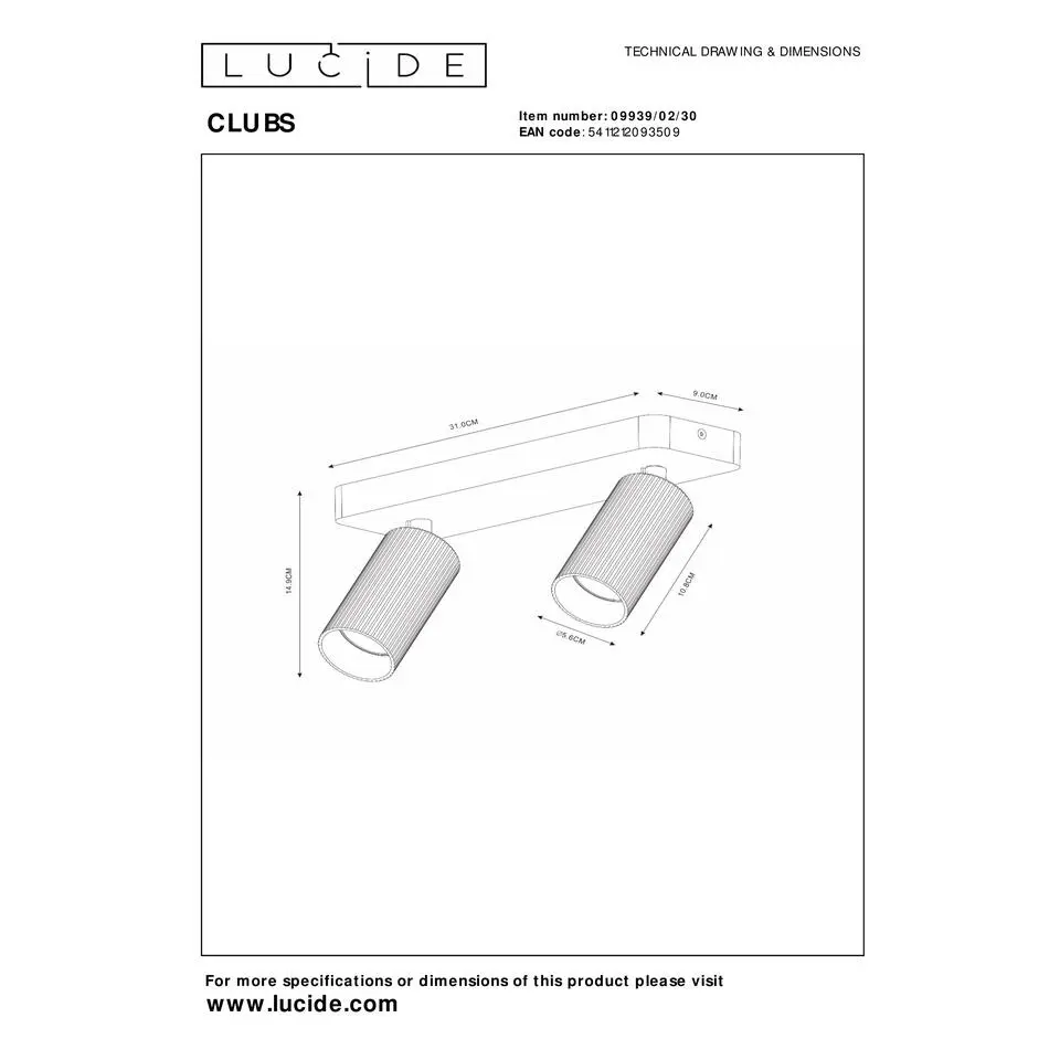 Lucide CLUBS Plafondspot - Zwart