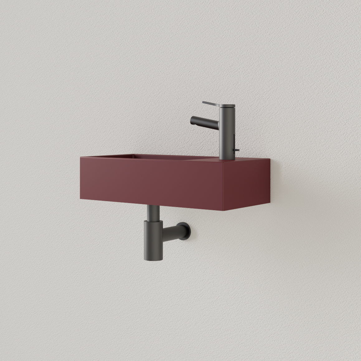 Sanigoods Nano fontein rechts wijn rood met kraangat 36x18cm