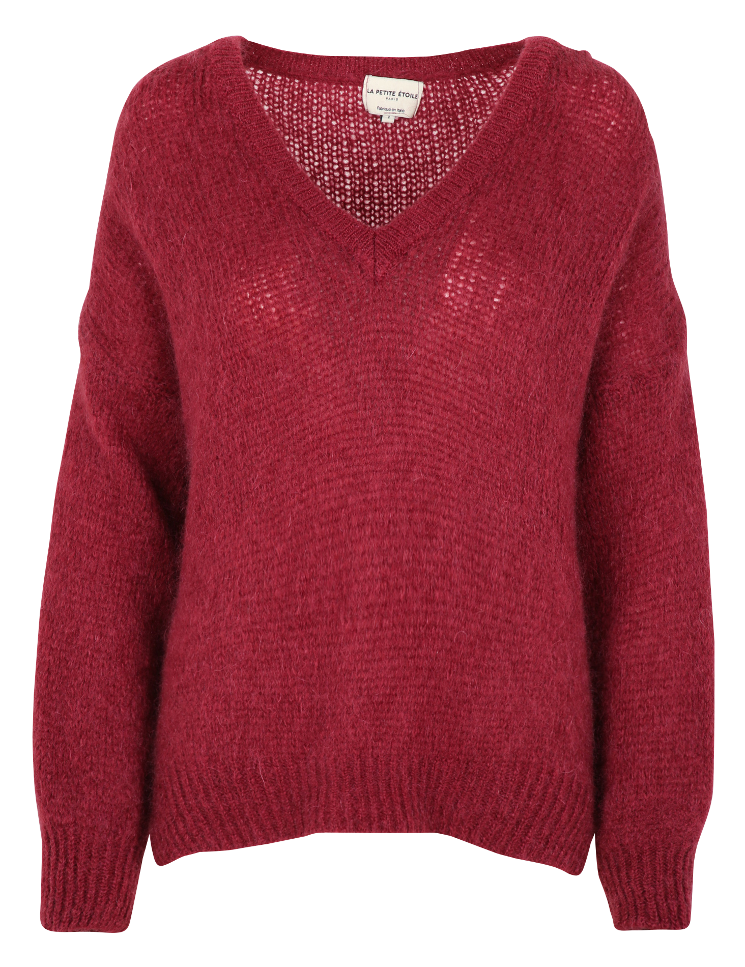MELANIE - Pull oversize col V en laine mélangée | Rouge