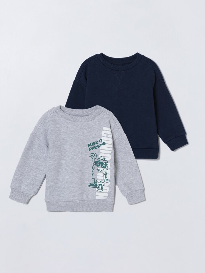 Conjunto com 2 moletons lisos e estampados - Azul Marinho