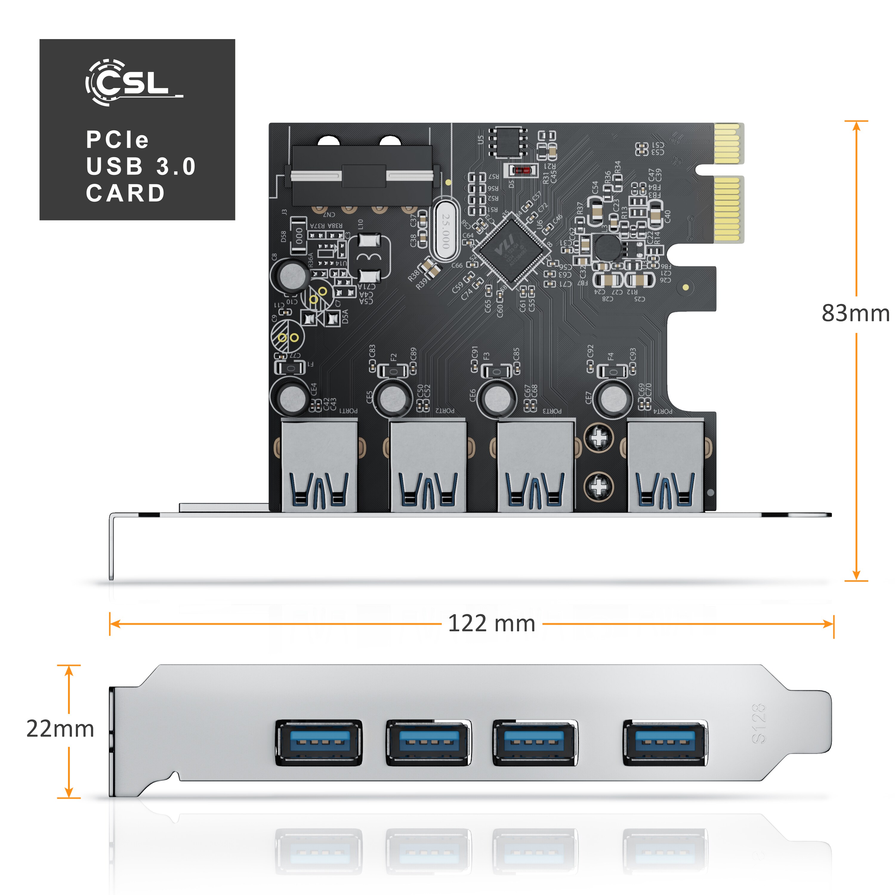 CSL 4 Port USB 3.0 PCI Express Controllerkarte 4 externe Schnittstellen / interner USB Hub
