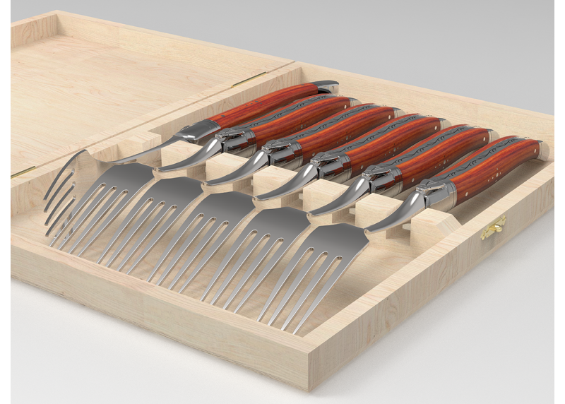 Service de 6 fourchettes Laguiole avec un manche en bois de rose et mitres en acier inoxydable