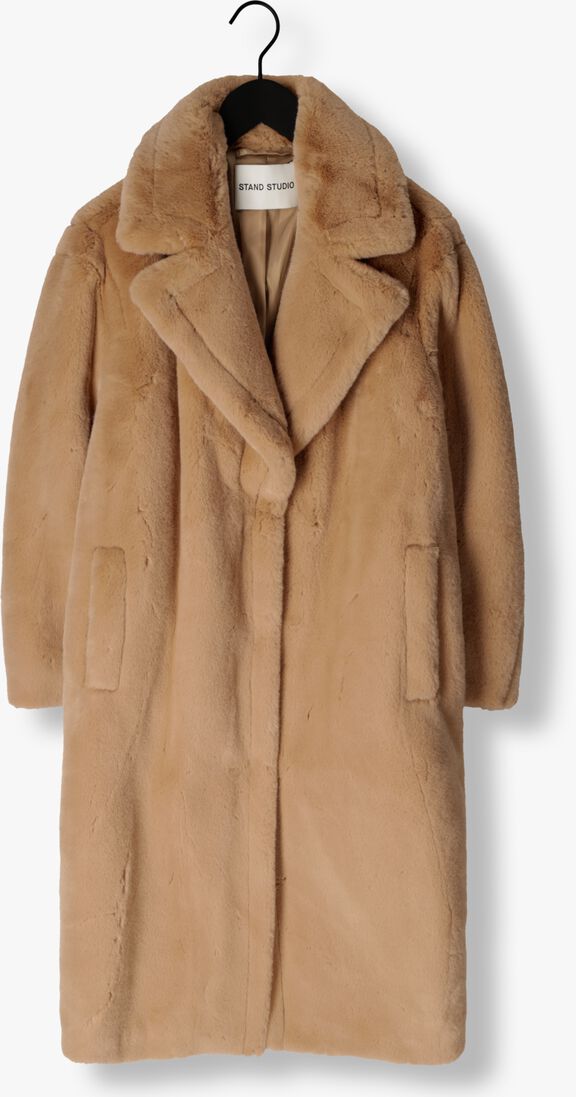 beige stand studio faux fur jas maria coat soft