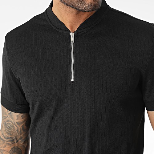 Polo Manches Courtes Col Zippé Noir