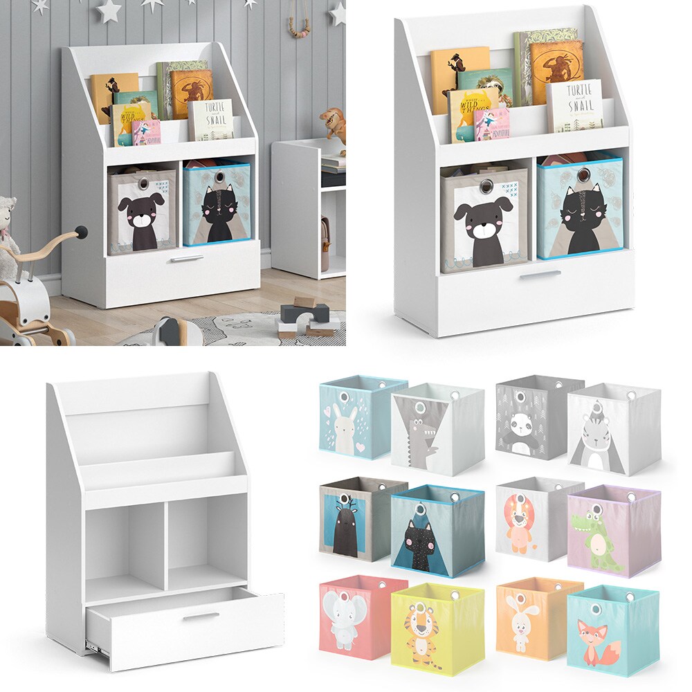 Vicco Kinderregal Bücherregal Wandregal Luigi Weiß 72x96 cm modern Kinderzimmer Regal Spielzeugregal Dekoregal Standregal Aufbewahrungsregal Würfelregal Schublade Ablage Fach freistehend Faltbox