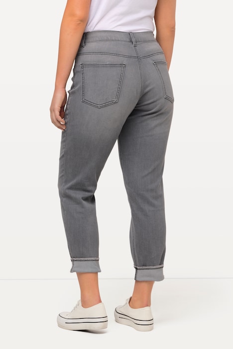 Boyfriend-Jeans, Fransensaum, Leo-Details, recycelt