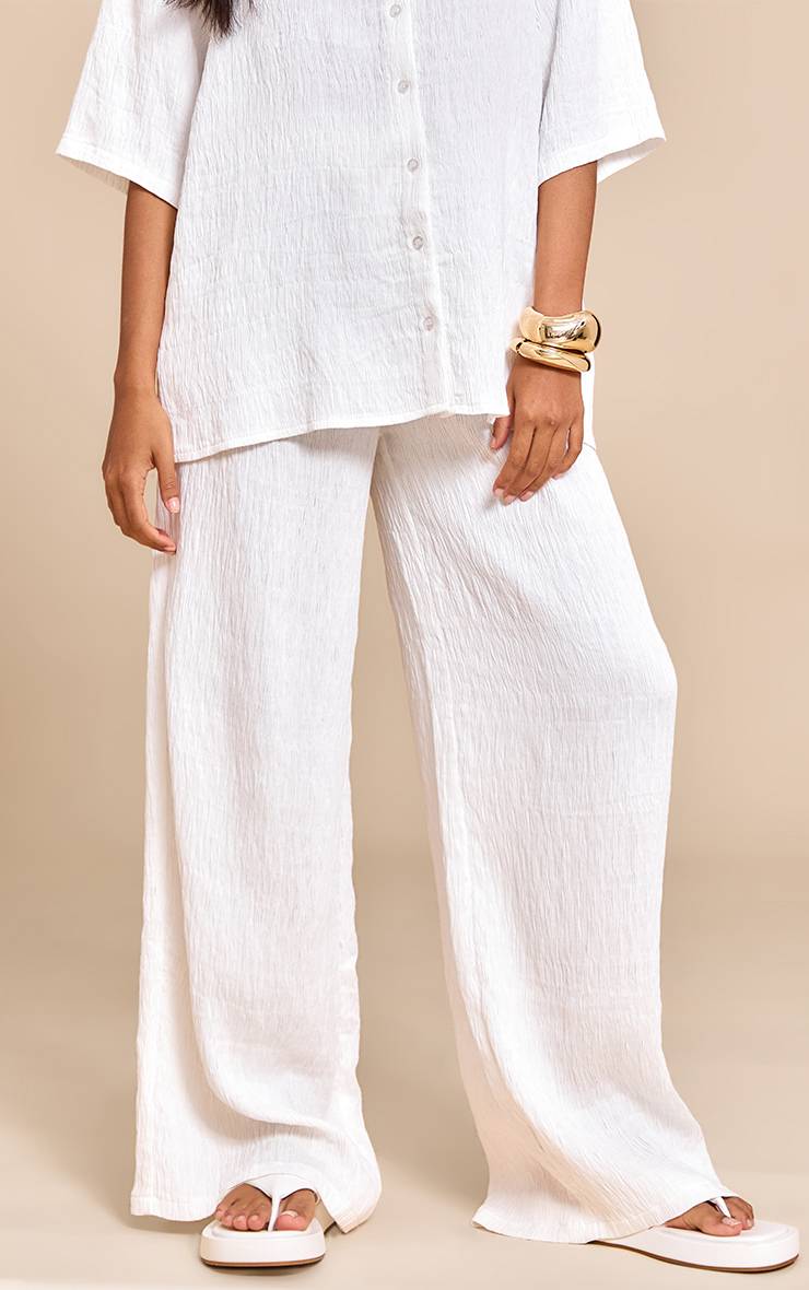 Blanc Pantalon Large À Cordon En Tissu Texturé Tissé