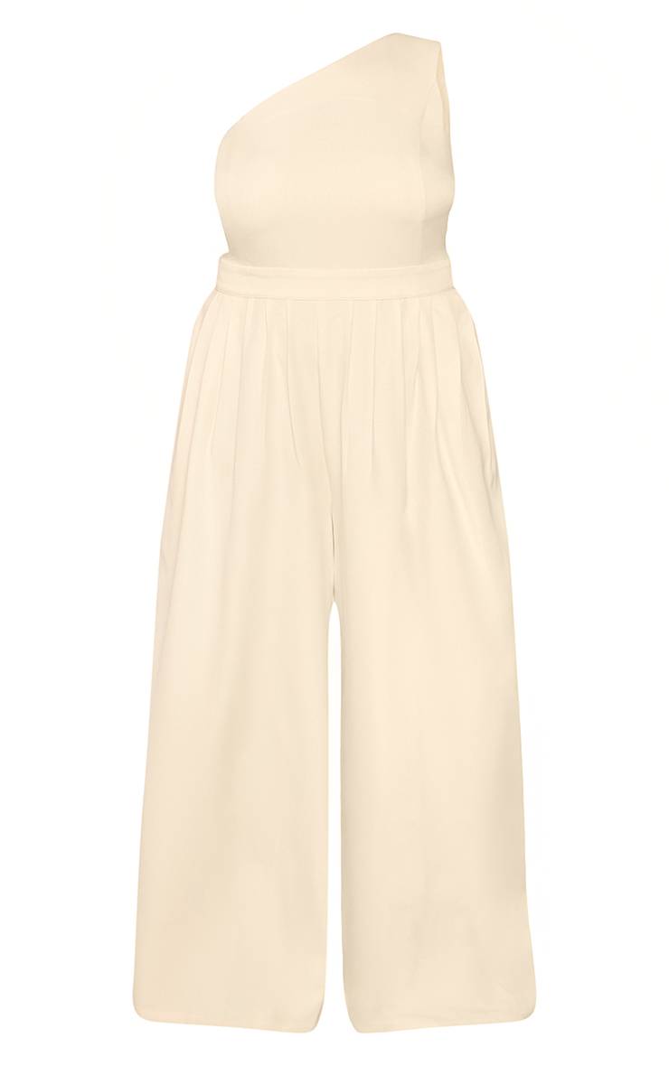 Butter Yellow Combinaison Grande Taille À Une Épaule Plissée Jambe Large