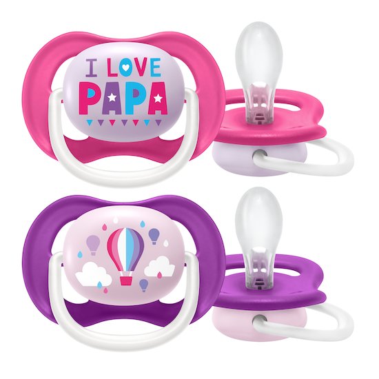 Lot 2 sucettes ultra air   I love papa et montgolfière        6-18 mois   de               Philips AVENT