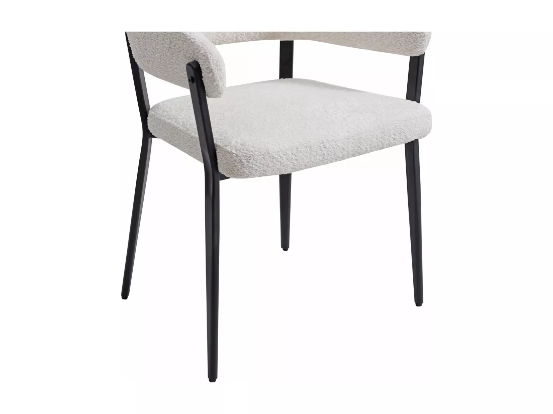 Lot de 6 chaises avec accoudoirs en tissu bouclette et métal noir - Blanc - AVRELA