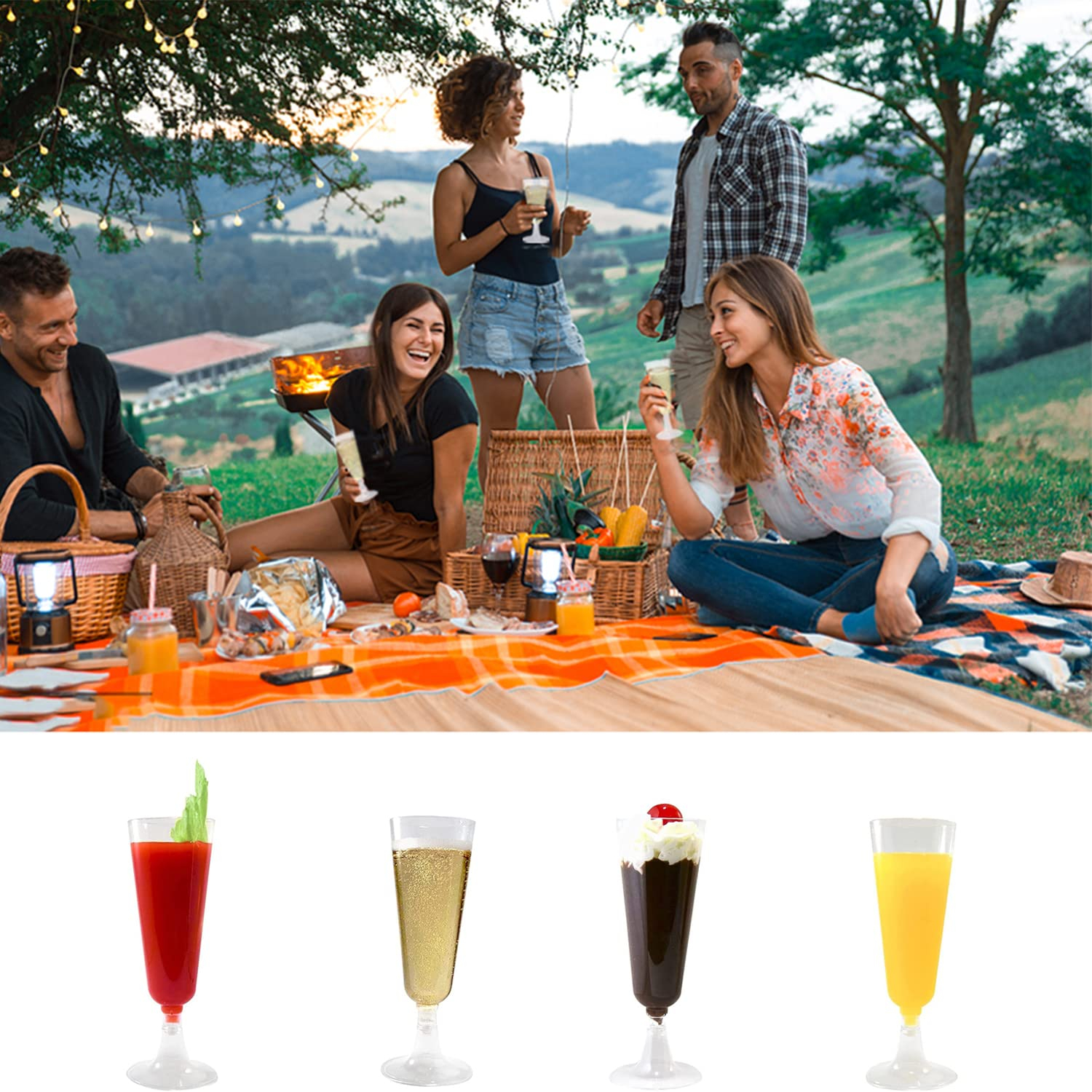 (48er Set) Einweg Sekt Trinkbecher Party Champagner Glas für Hochzeit / Junggesellinnenabschied / Geburtstag - Transparent
