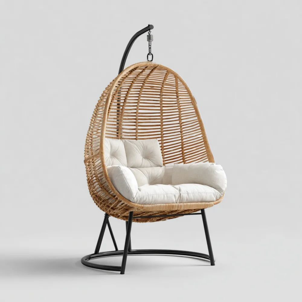 Hängesessel Rattan Beige 100x90x195 cm mit Sitzkissen – Modernes Desig