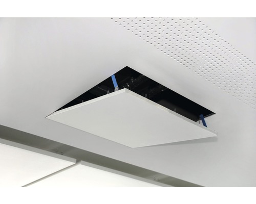 AluNova toegangsluik met 12,5 mm gipsplaatinzetstuk en veiligheidspal van 200 mm x 200 mm.