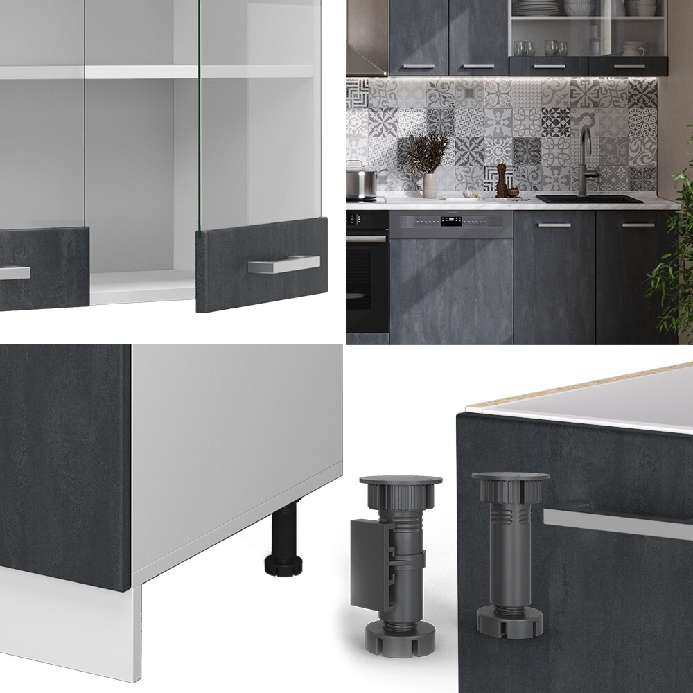 Vicco Küchenzeile R-Line 300 cm Schwarz Beton Weiß mit Arbeitsplatte Eiche