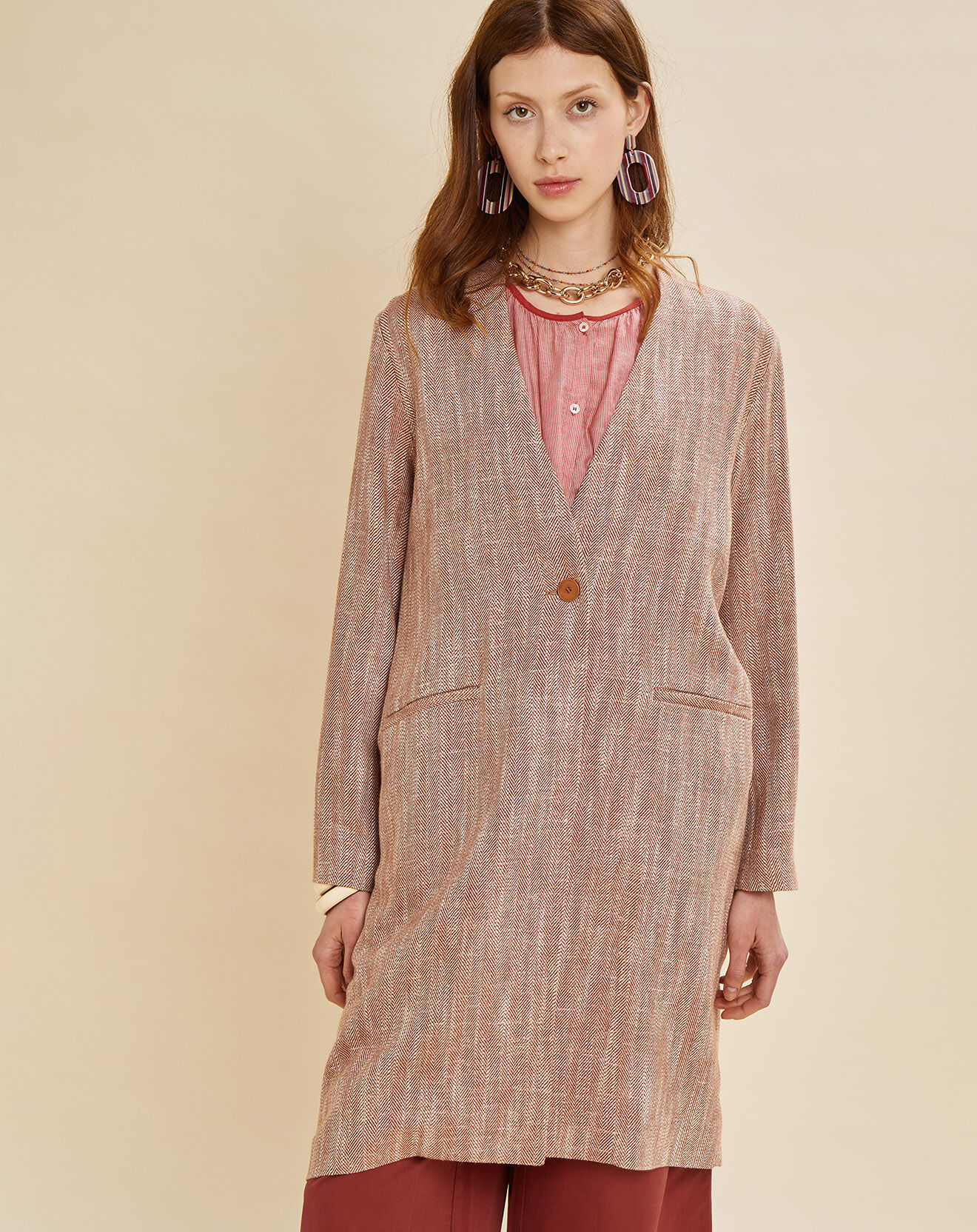 Chloé Stora Manteau en Lin mélangé Martini terre/écru