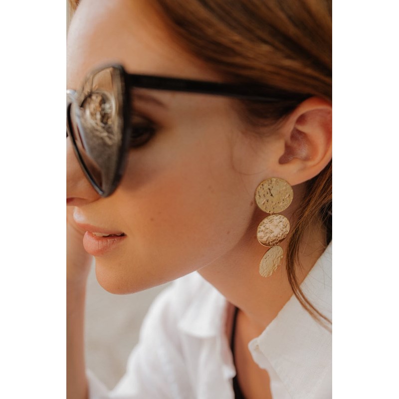 maxi boucles d'oreilles puces pendantes ronds martelés plaqué argent - HESTIA