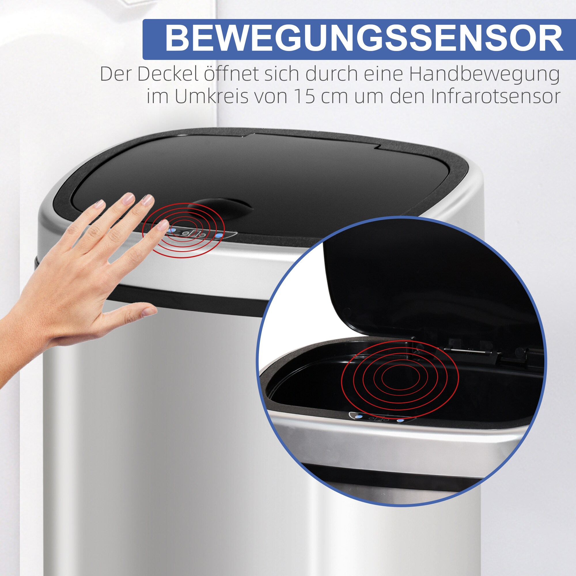 HOMCOM Kücheneimer mit Infrarotsensor silber 40,5 x 29,5x 57 cm (LxBxH)