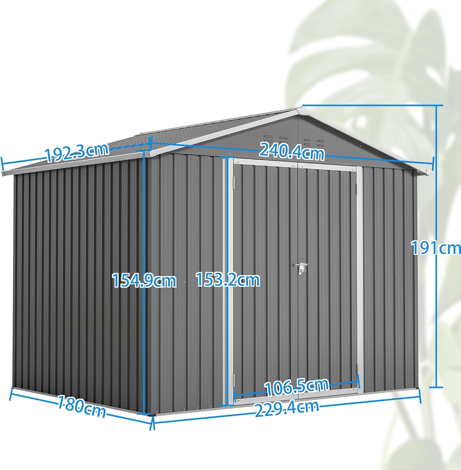 Metall Gerätehaus 9m³ Gerätehaus mit Pultdach,Gartenhaus Geräteschuppen Garten Schuppen Inkl. Metallfundament (ohne Boden), Geräteschrank für Garten,Grau