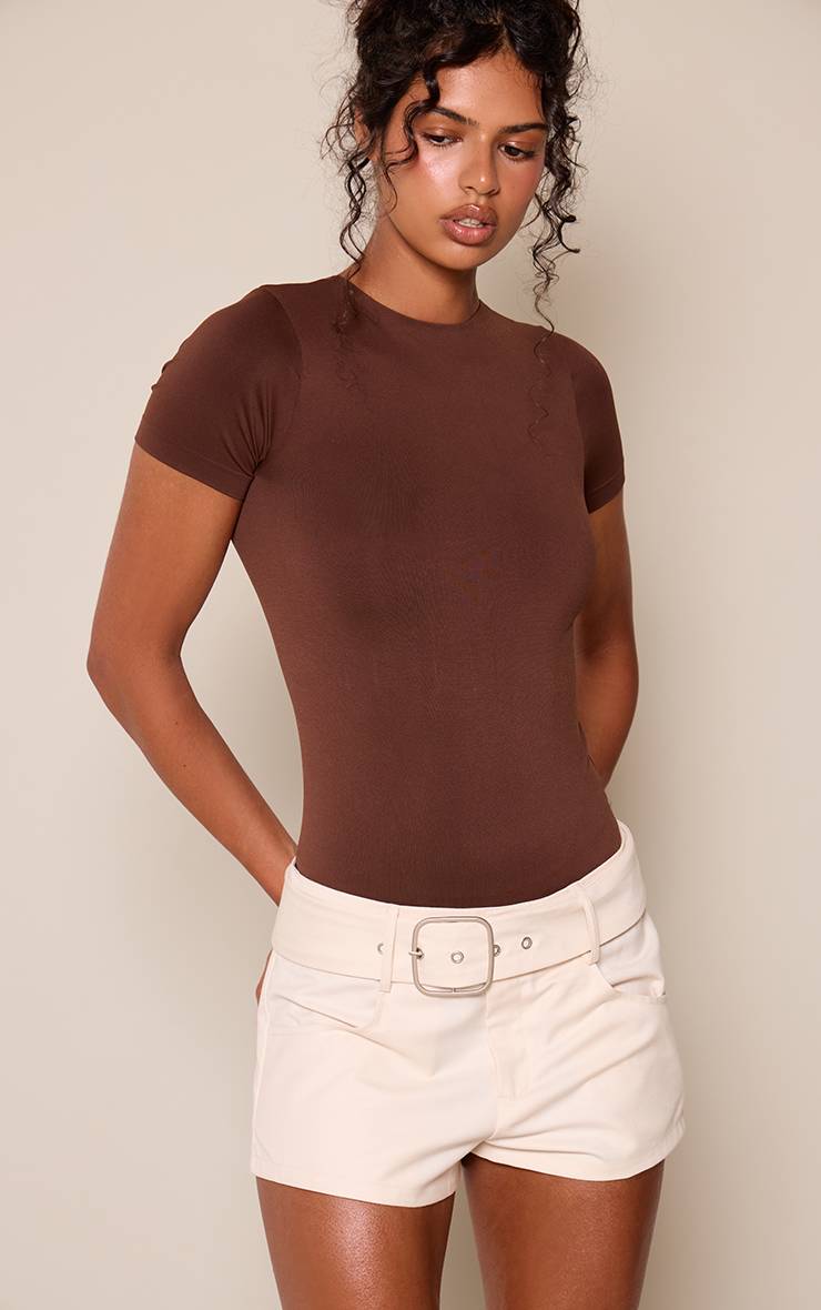 Blanc Short Tailleur Tissé Crème Avec Ceinture