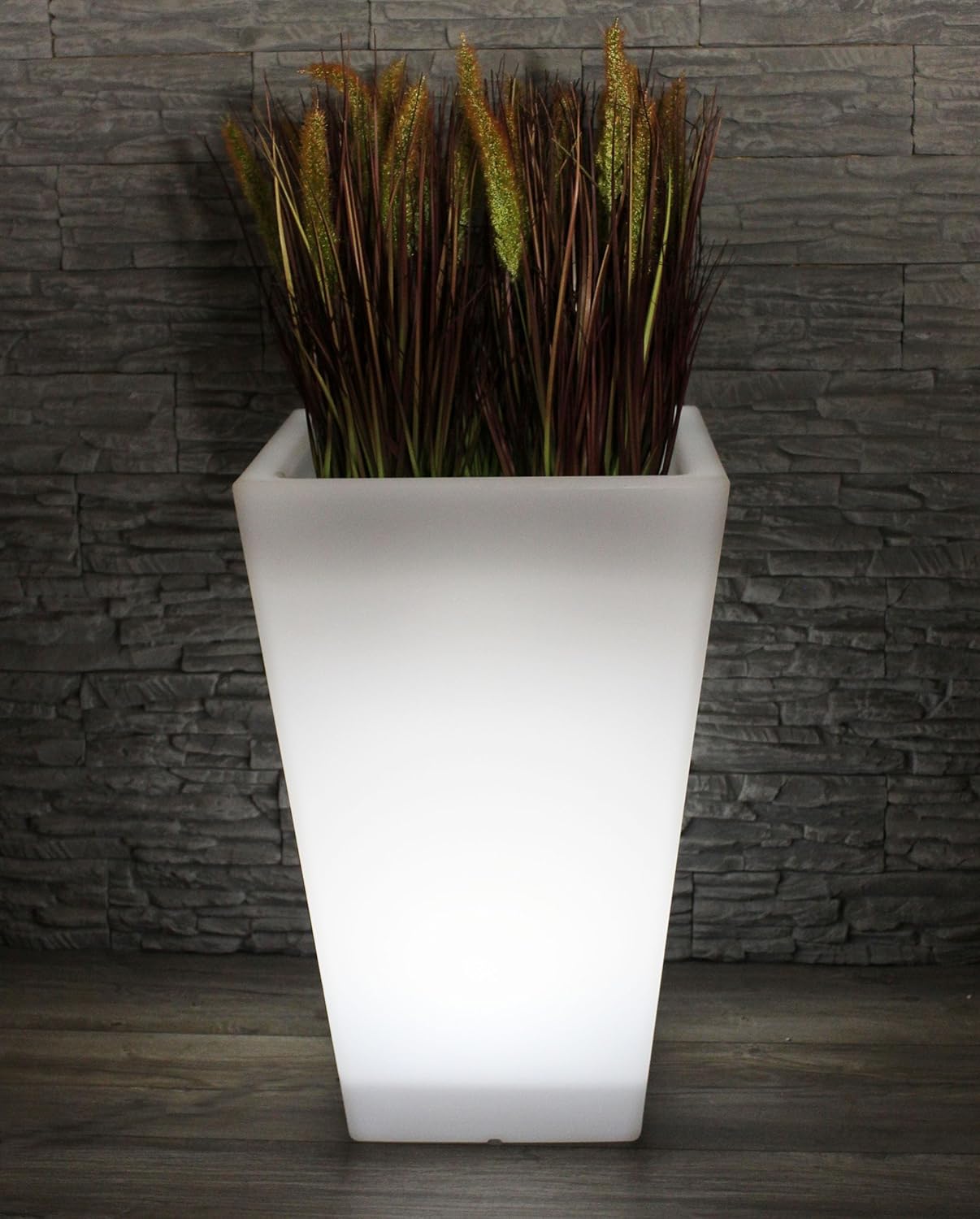 Arnusa Großer LED Blumenkübel 69,5 x 45 cm beleuchtet RGB mit Fernbedienung PL409S Pflanzkübel modern Blumentopf Akku und Netzkabel Indoor § Outdoor