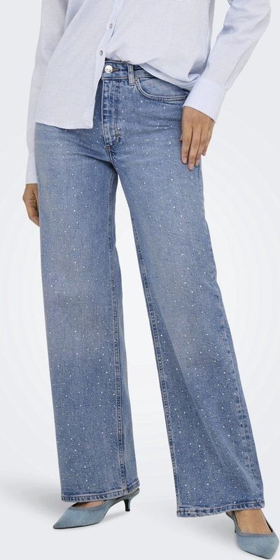Only - Onljuicy Hw Rhinestone - Jeans - Medium Blue - Dames