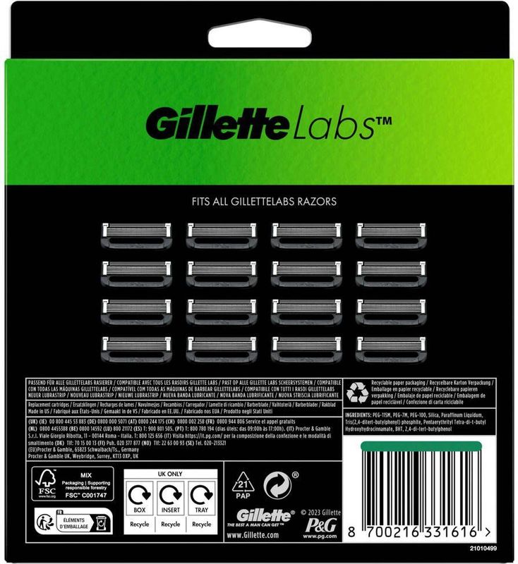 GilletteLabs - With Exfoliating Bar En Heated Razor - 16 Scheermesjes Van Gillette