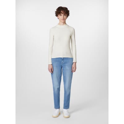 Damen-Rippenshirt Langarm, Weiß