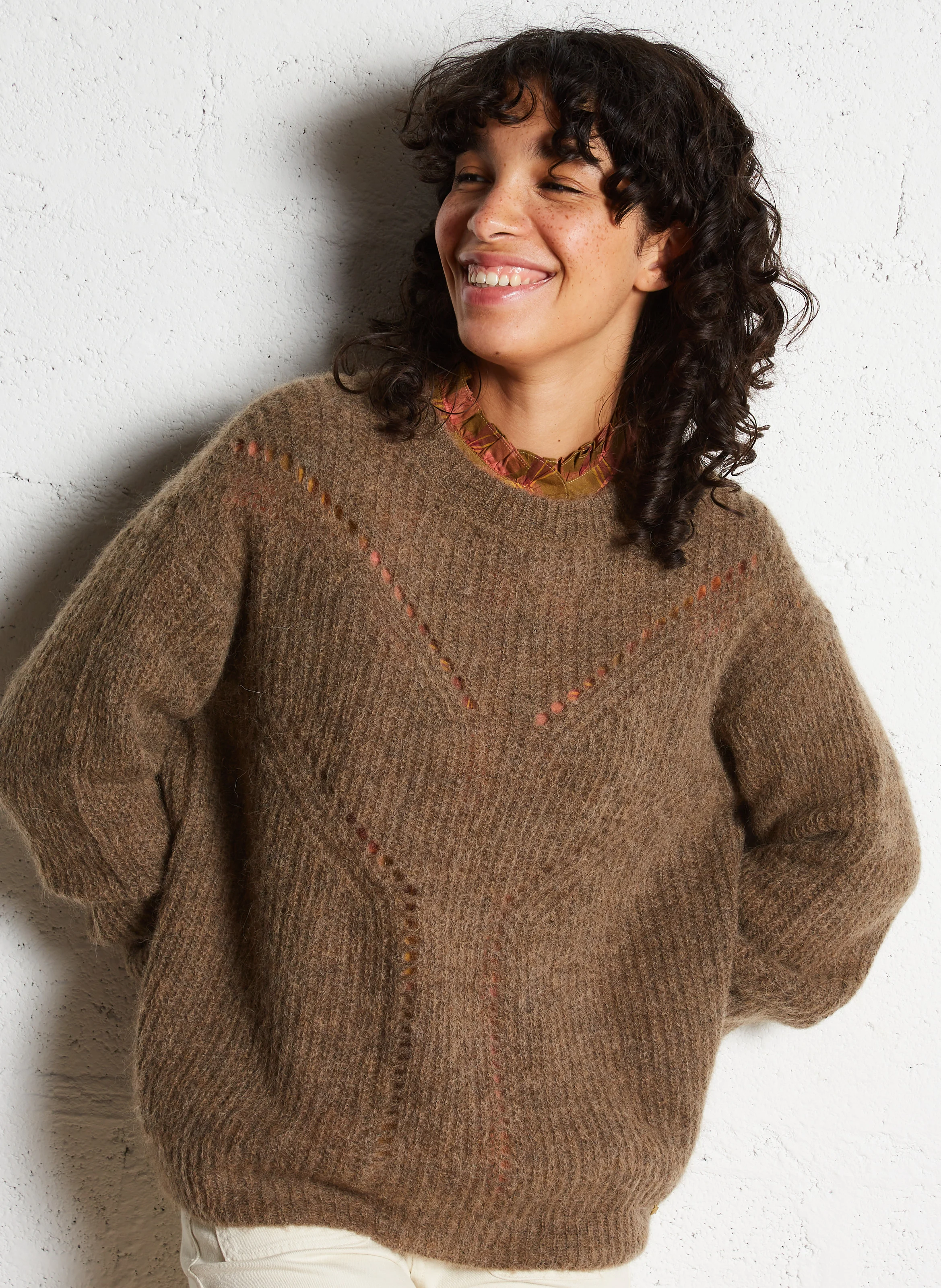ANOUCHKA - Pull col rond en laine mélangée | Beige
