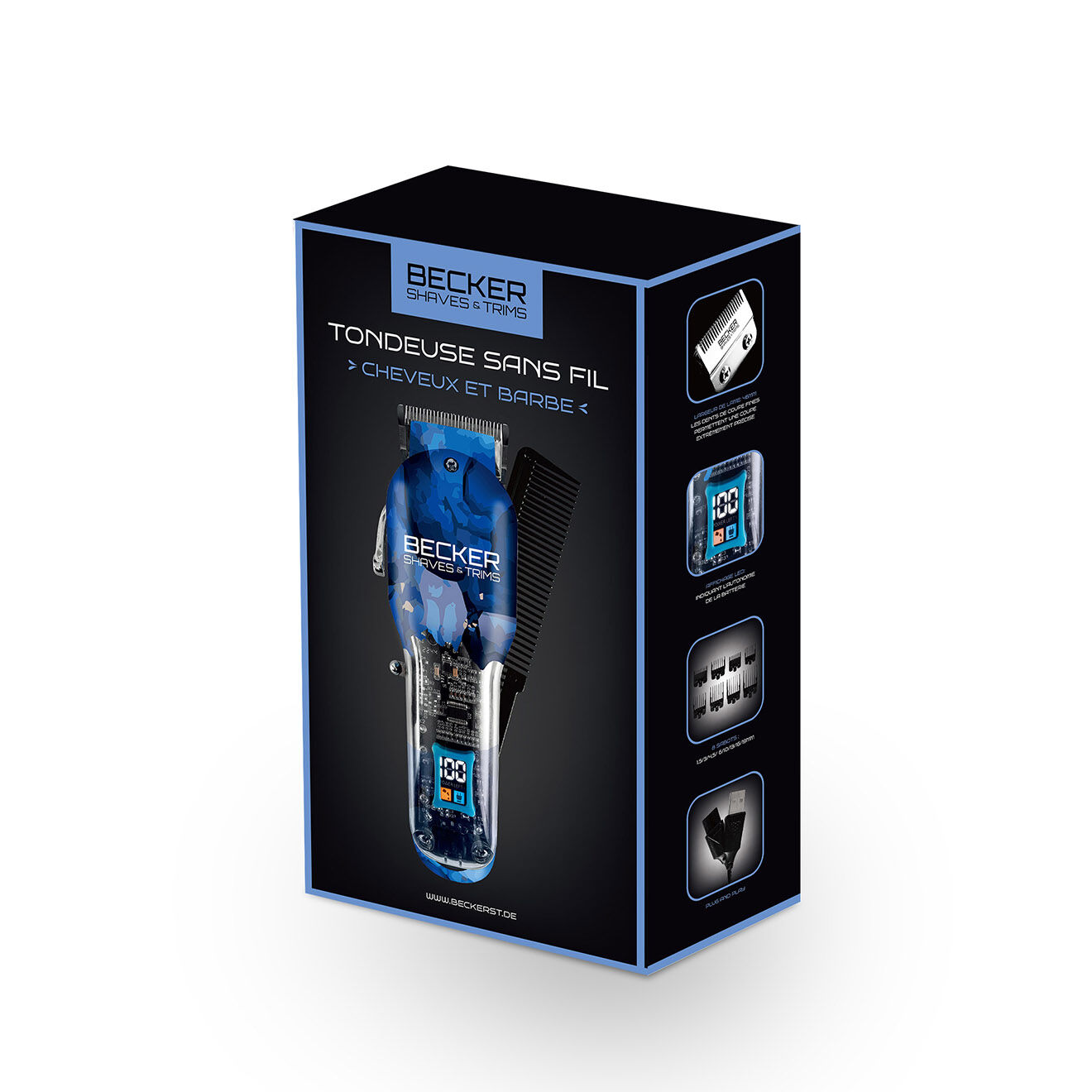 Becker Shaves & Trims Tondeuse sans fil cheveux et barbe blue motion bleue