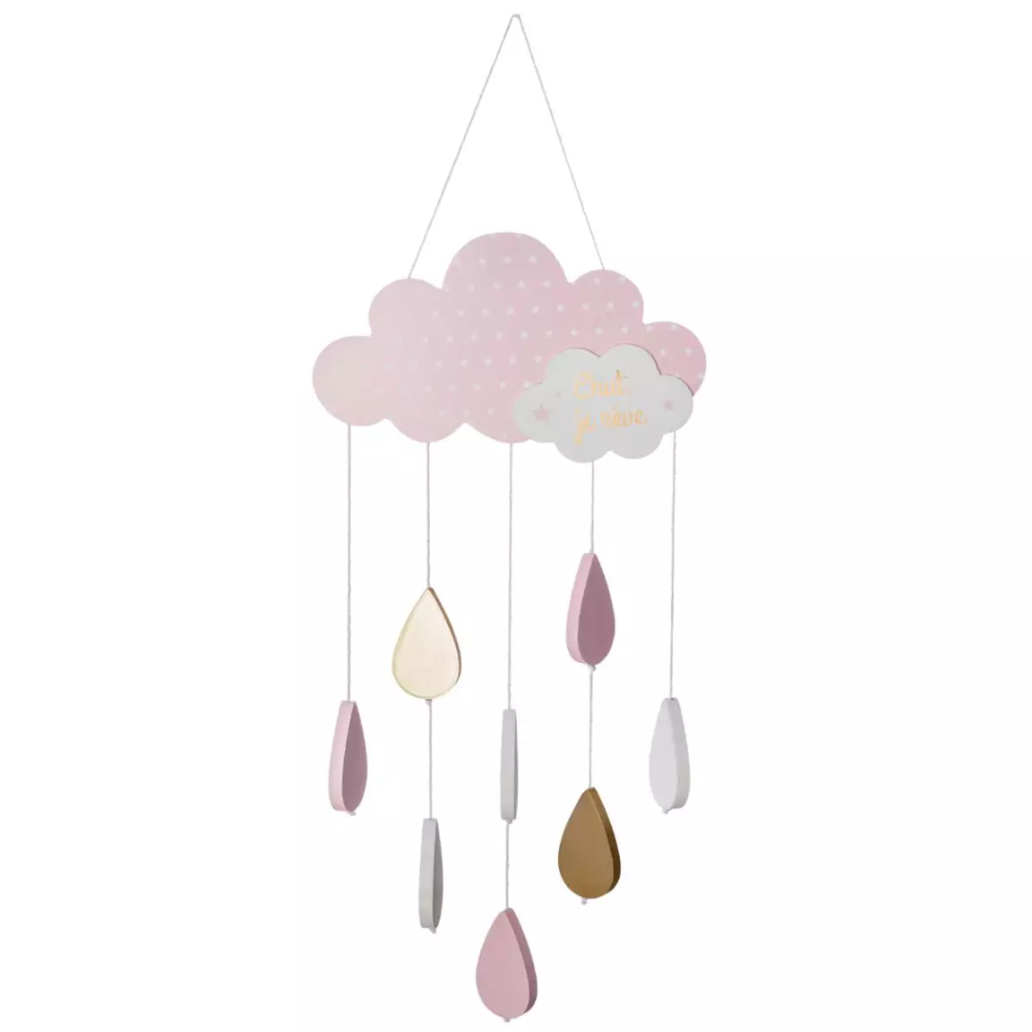 Mobile bébé bois et coton (H57.5 cm) Nuage Rose