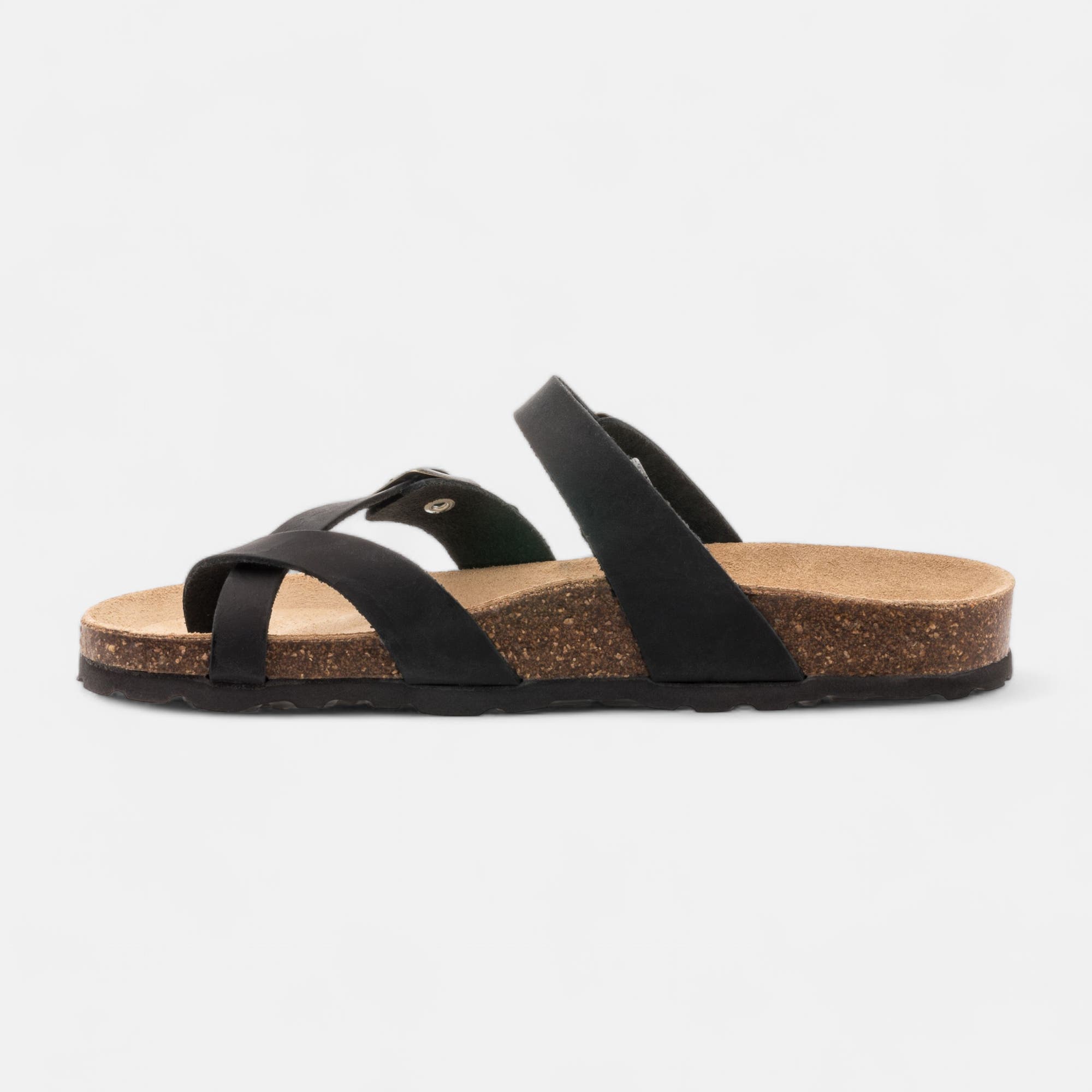 Mules semelle liège Femme en cuir noir