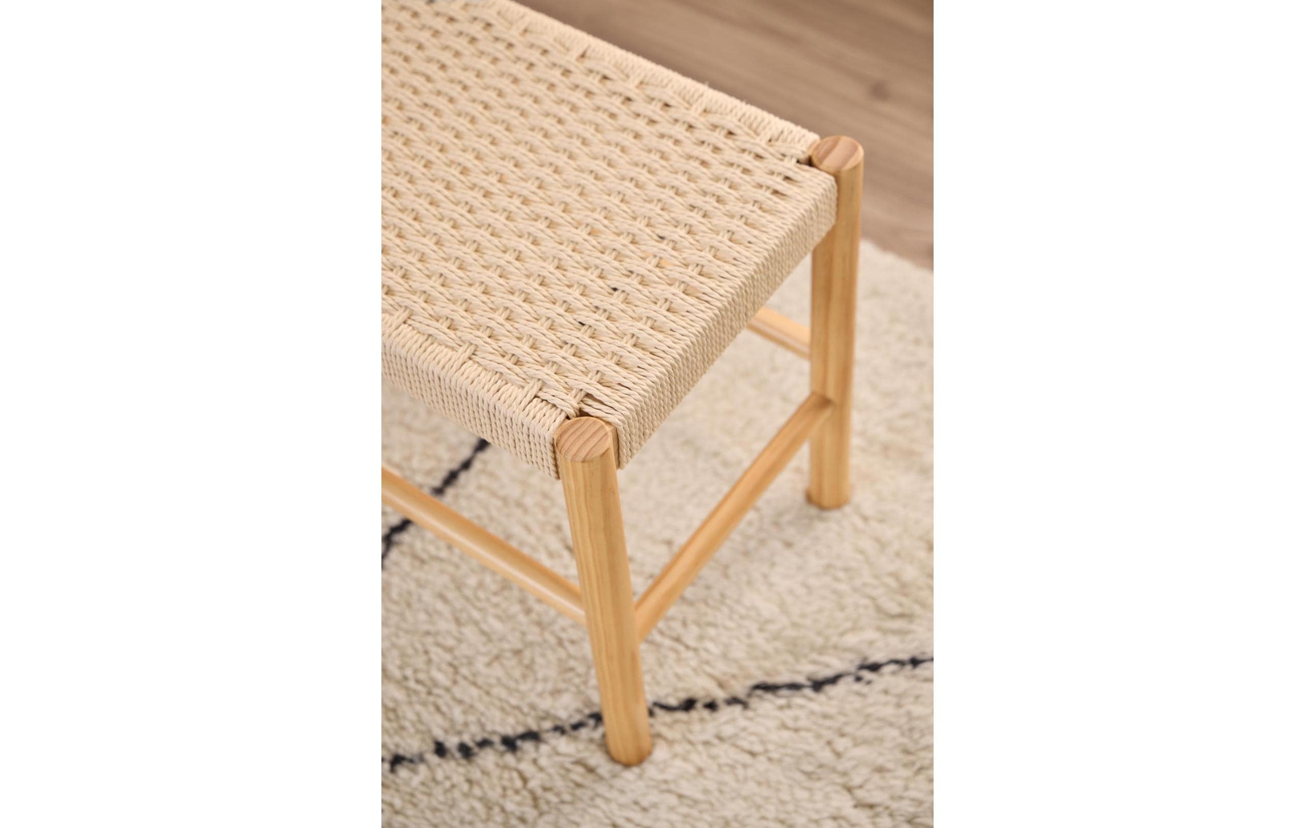 Sitzbank Alvin 80 x 45 cm, WeissSitzbank mit Papiergeflecht und Holzgestell