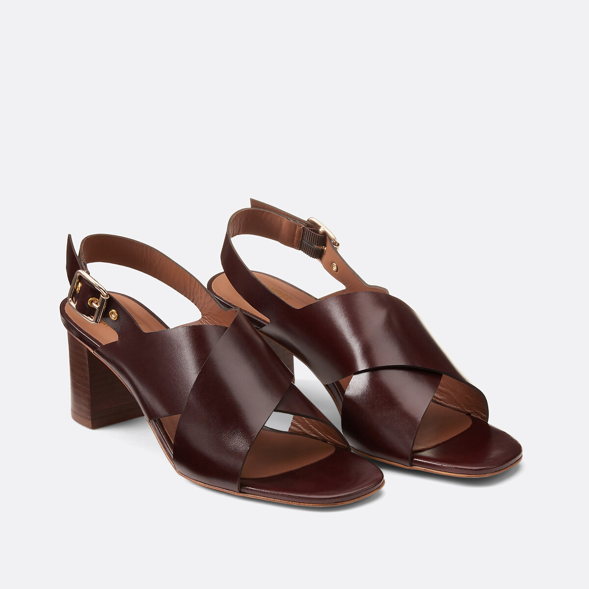 COLEÇÃO LA REDOUTE<br>Sandálias de couro liso com salto