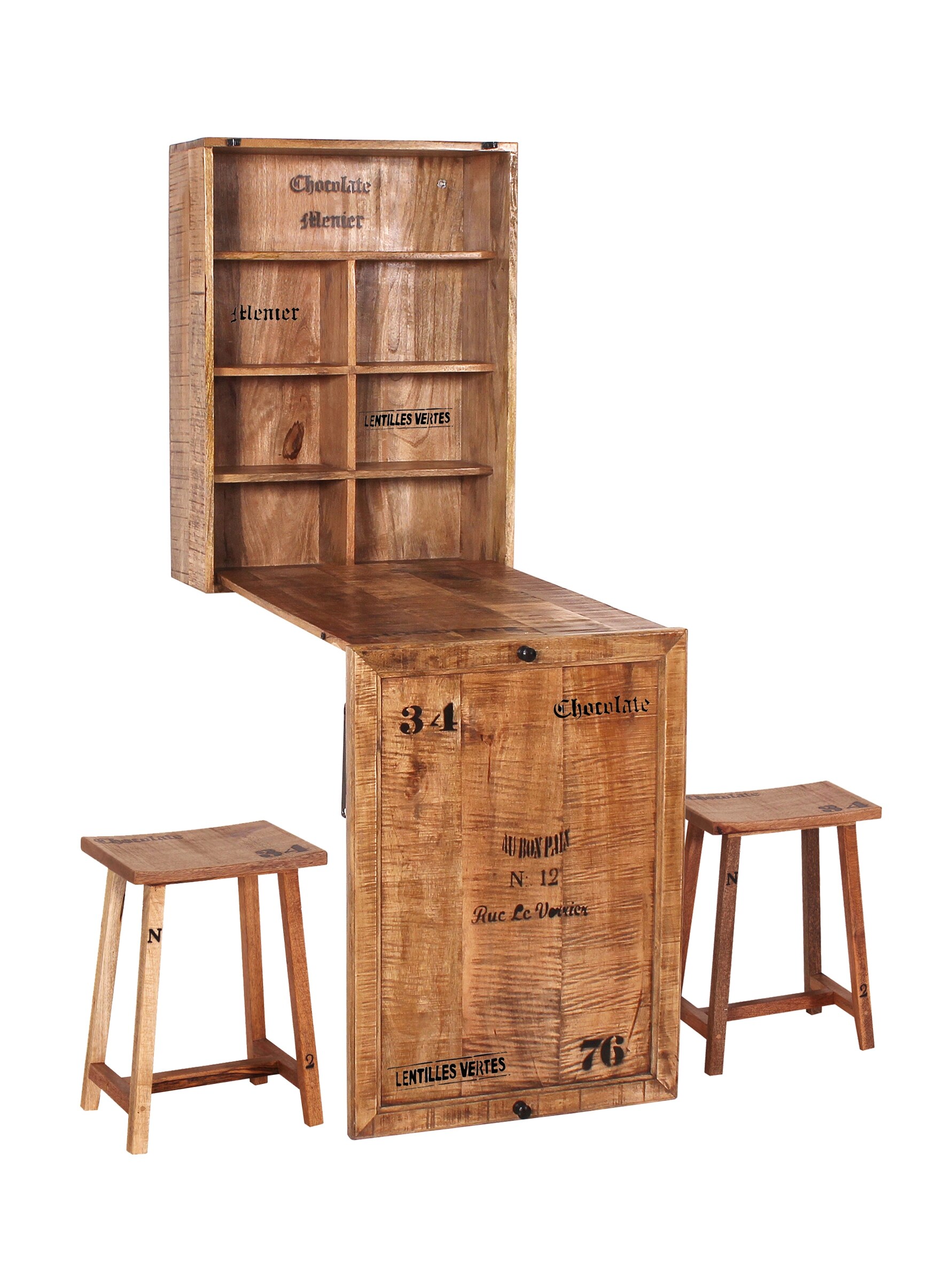 Klapptisch mit 2 Hockern RUSTIC Mangoholz