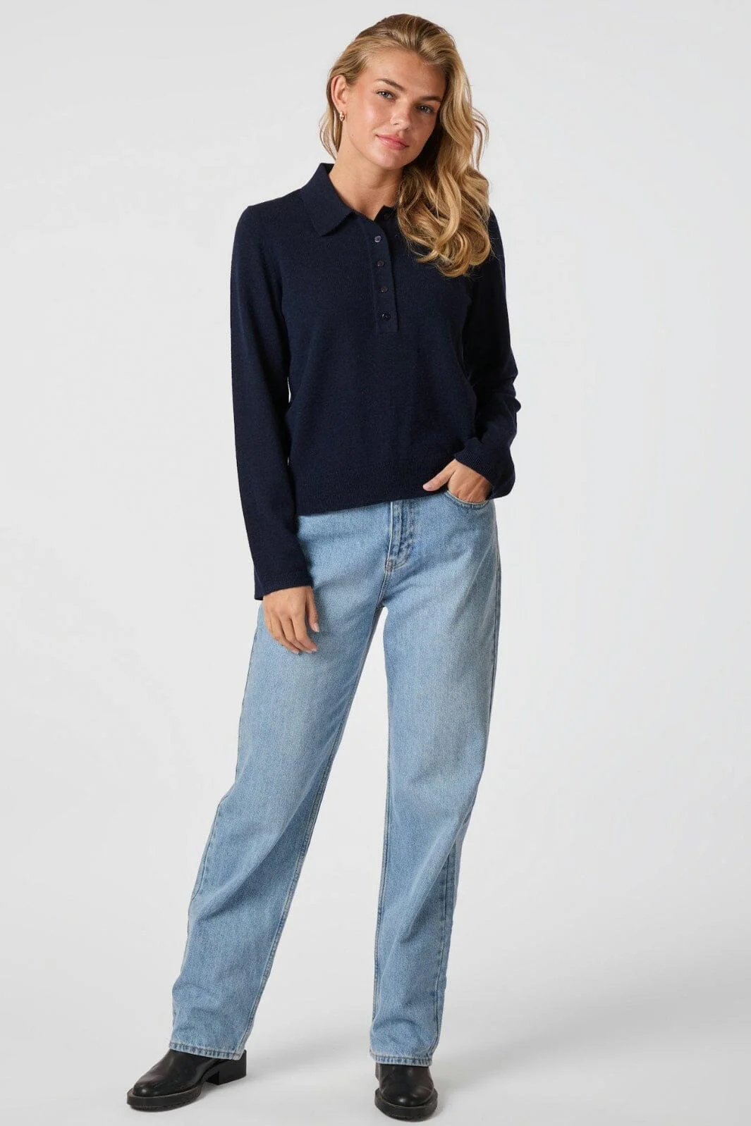 Neo Noir Genea Knit Polo Blouse 163891 navy
