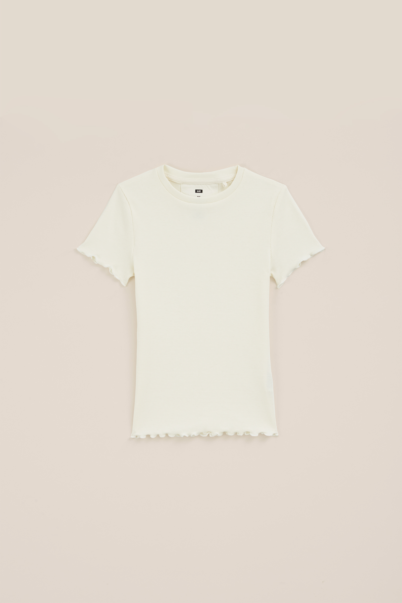 Meisjes T-shirt met ribstructuur WE Fashion Gebroken wit