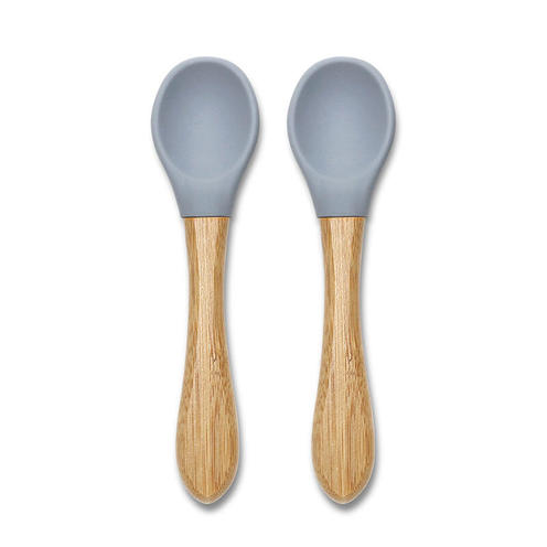 Lot de 2 cuillères en silicones manche bambou GRIS - LORELLI