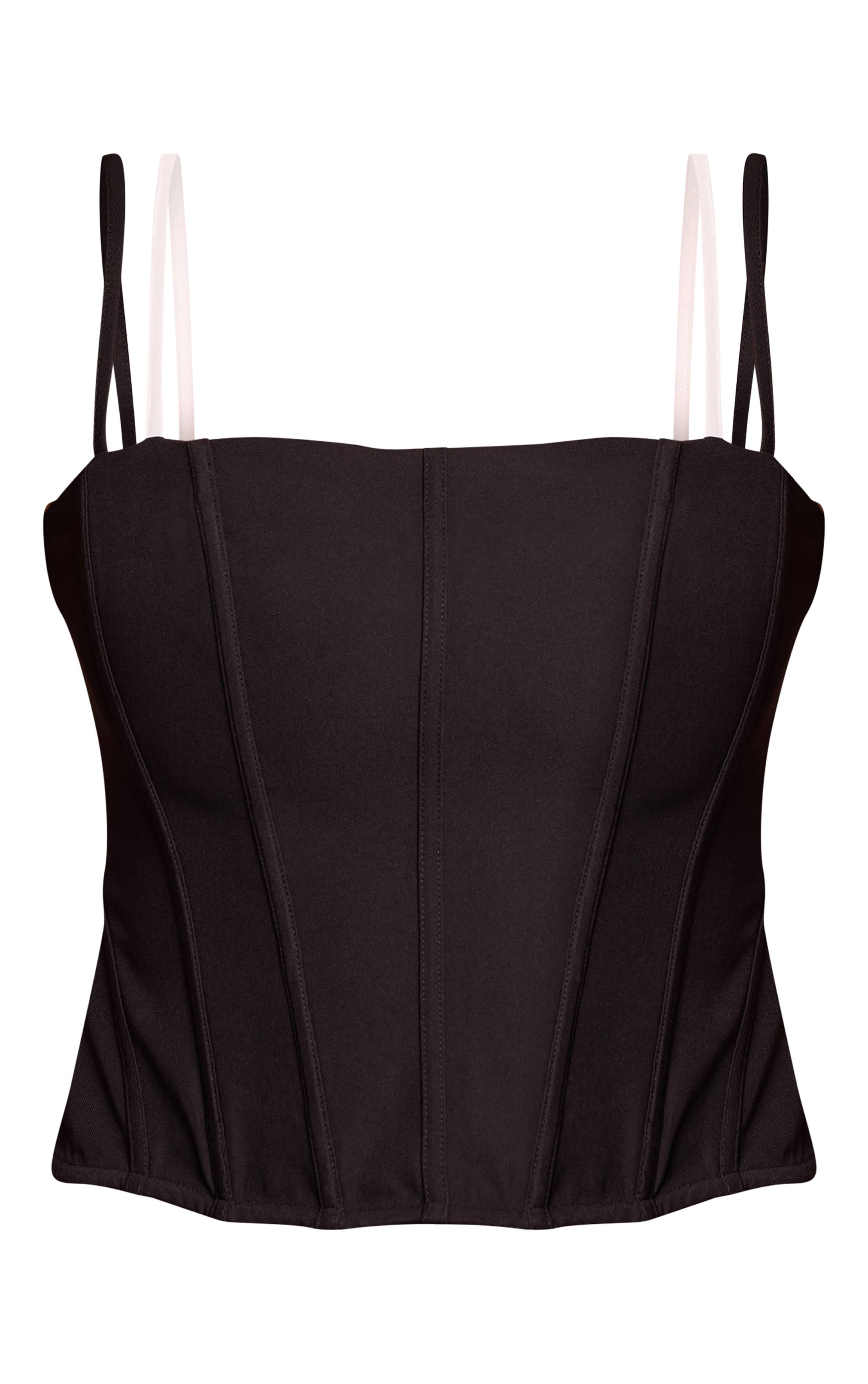 Noir Corset À Bretelles Contrastées Tissé