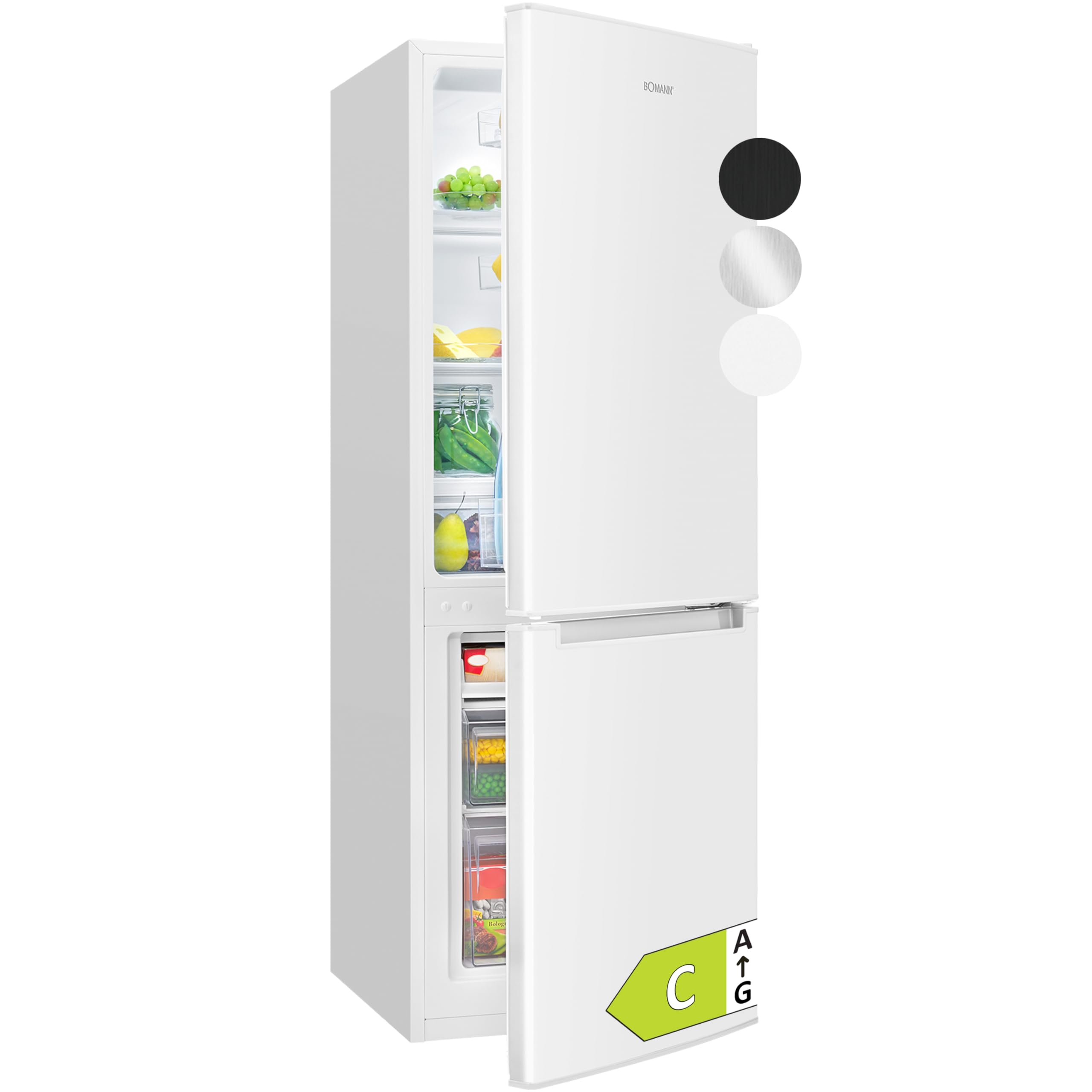 Bomann, KG7359 Réfrigérateur et Congélateur 173L Blanc - 121L Réfrigérateur, 52L Congélateur 4 Étoiles, Éclairage LED, Alarme d'Ouverture, Bac à Légum