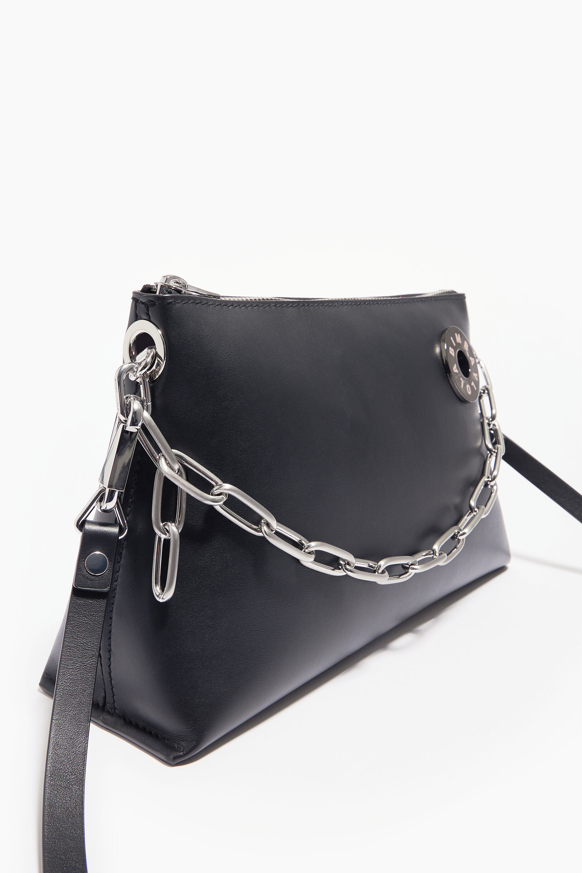Bolsa trapezoidal M em couro preto