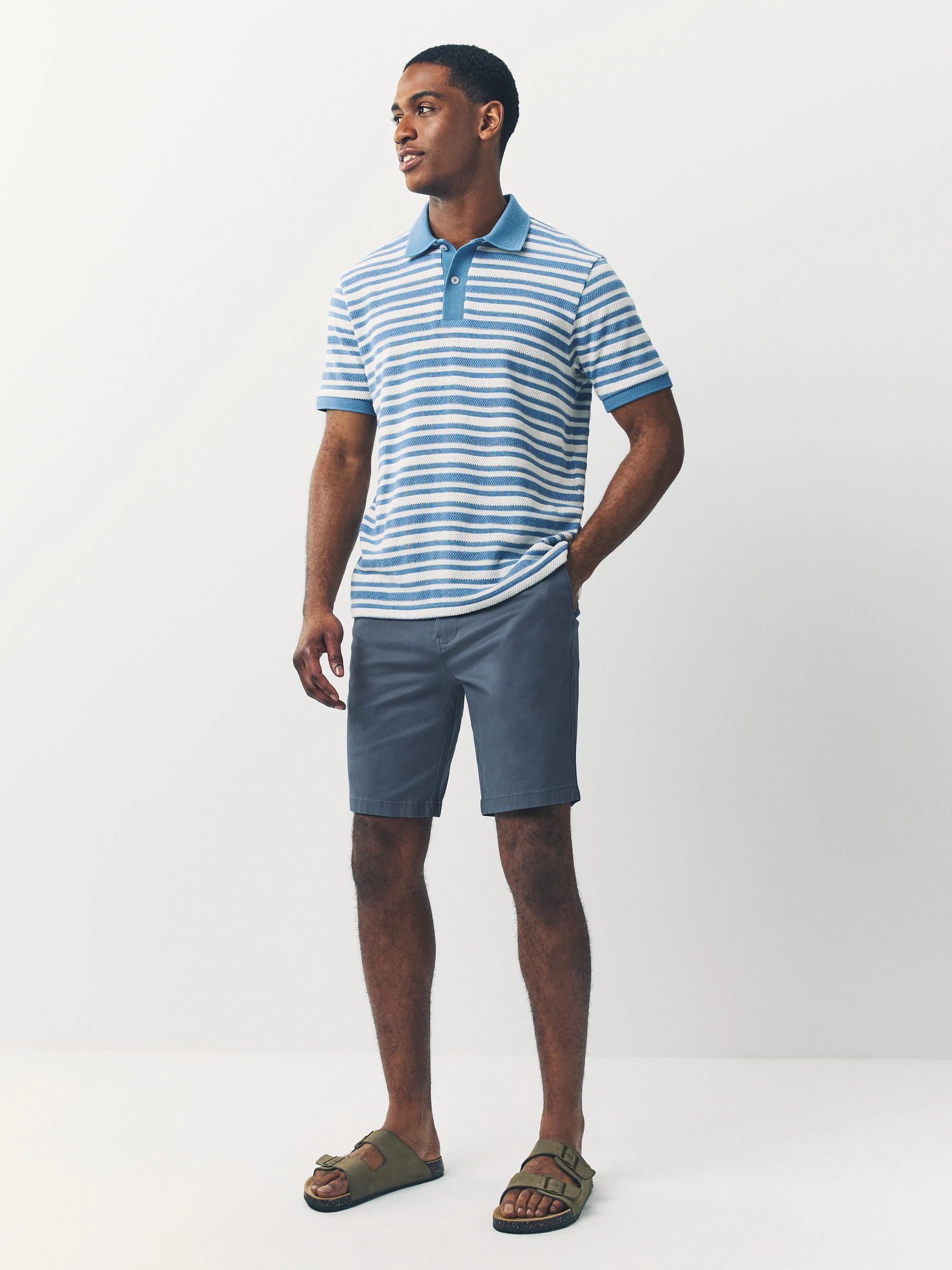 Zwart/vintage Blauw/Wit/Mushroom white - Slim Fit - Set van 4 chinoshorts met stretch