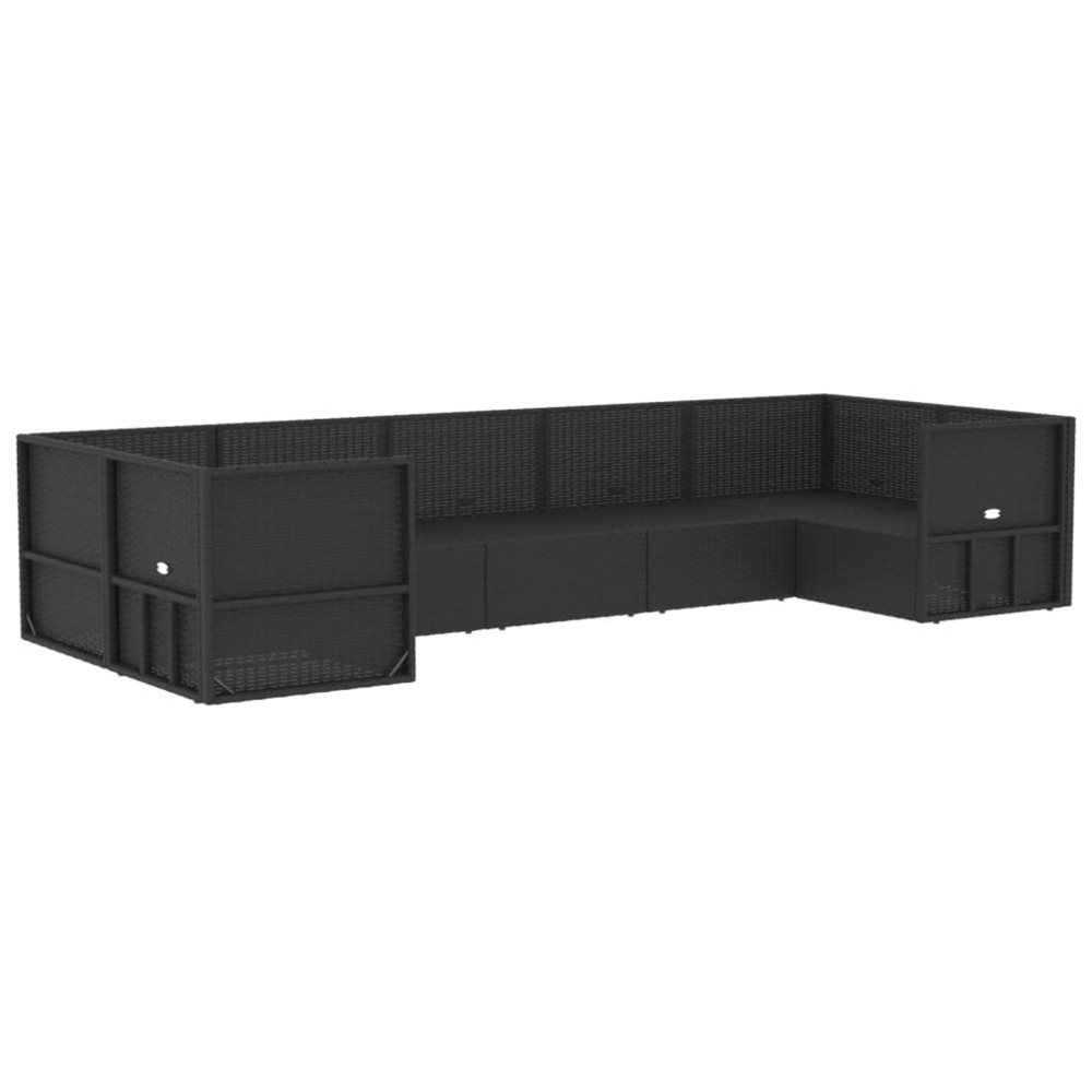 Salon de jardin meuble d'extérieur ensemble de mobilier 7 pièces avec coussins noir résine tressée