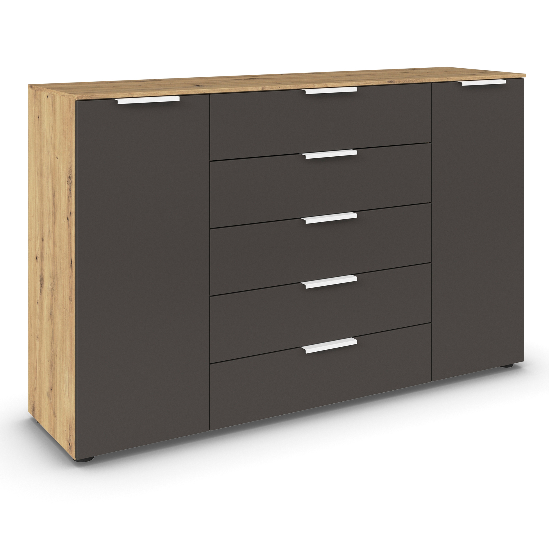 Kommode - Artisan Eiche-graphit - weiße Griffe - 160 cm