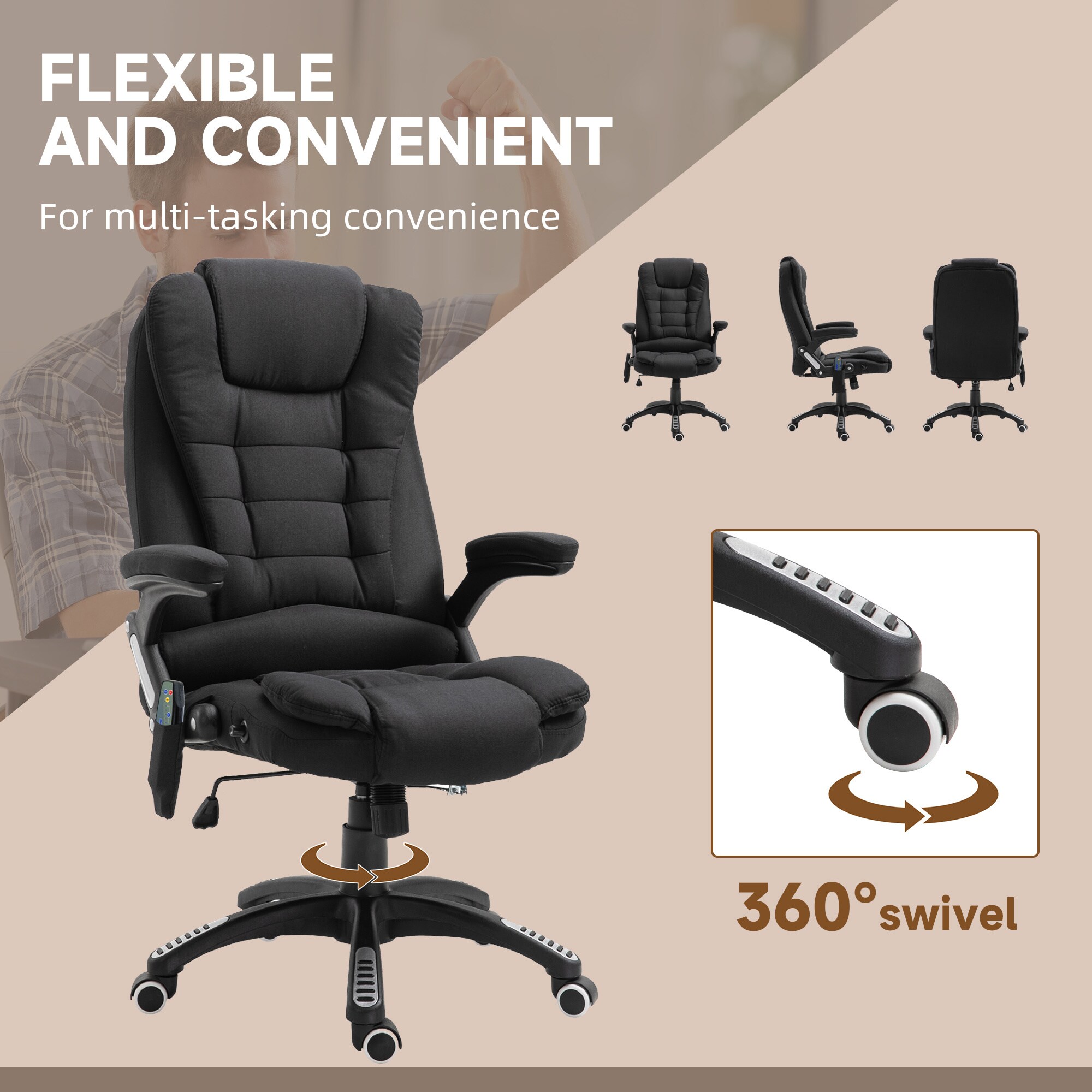 Vinsetto Bürostuhl mit Massage- und Wärmefunktion 67 x 67 x 116–126 cm (BxTxH)