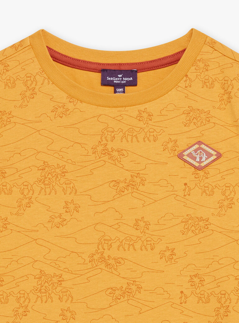 T-shirt jaune moutarde à imprimé désert
