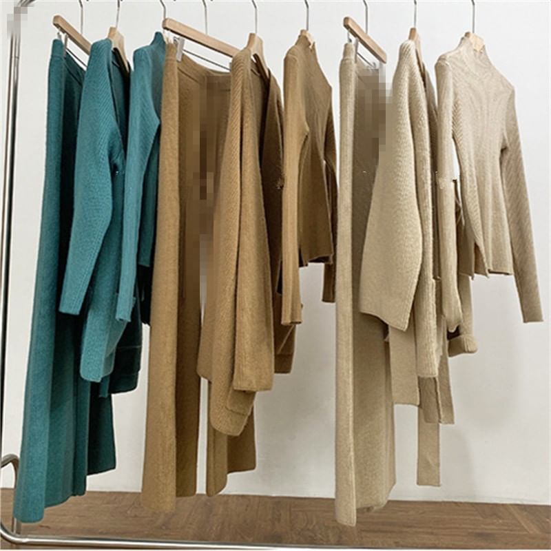Cossita - Set: Top met lange mouwen en mockneck, gebreide top + wijd uitlopende broek + effen vest