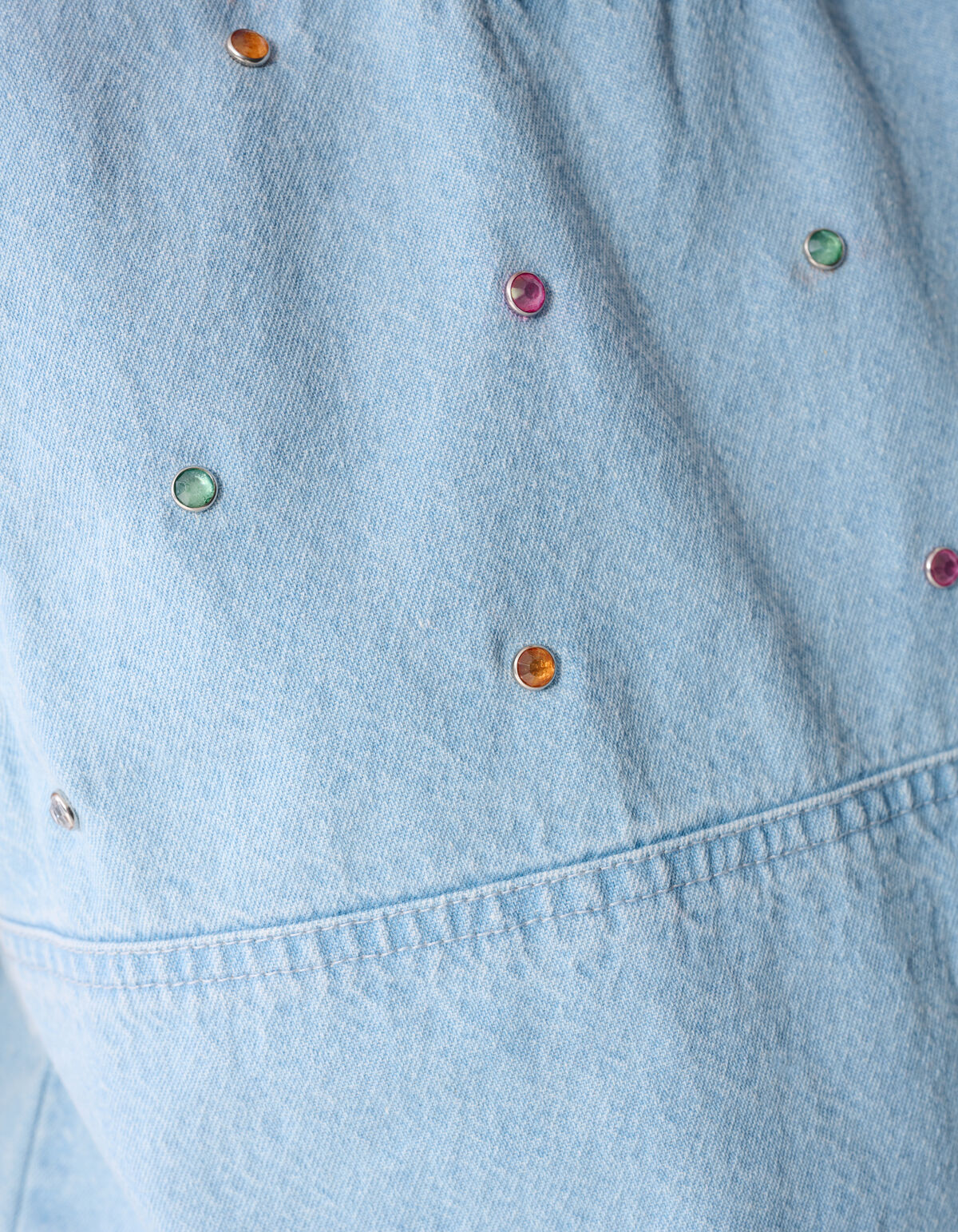 Strass Denim Top Lichtblauw