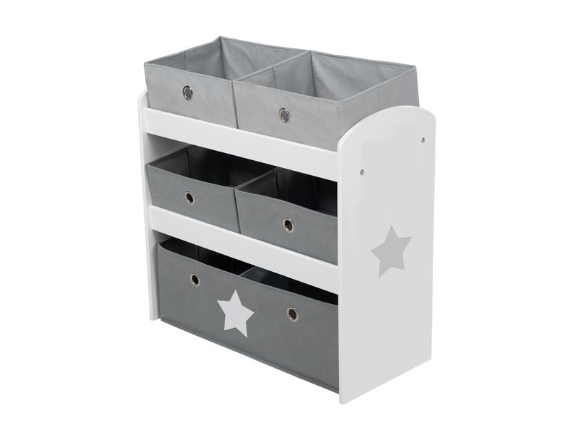 roba Regal Stars mit 5 Stoffboxen Grau/Weiss Aufbewahrungsregal für Jungen und Mädchen